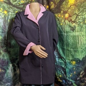 Gallery Reversible Raincoat, Pink And Black With Buttons And Pockets
